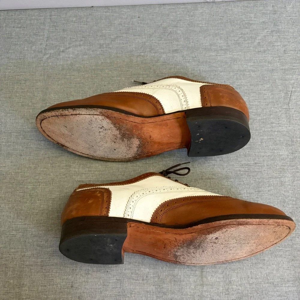 T.O. Dey Wingtip Oxfords Mens 10 Brown White Custom Made Spectator Vintage Shoes
